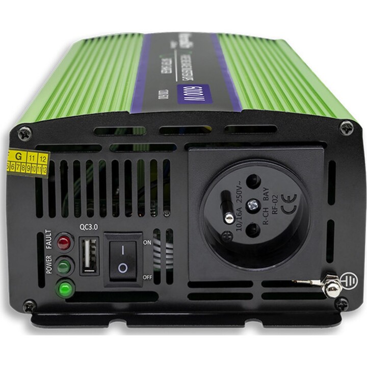 Inversor de onda sinusoidal pura Qoltec Monolith | Cargador de batería | SAI | 300 W | 600 W | 12 V a 230 V