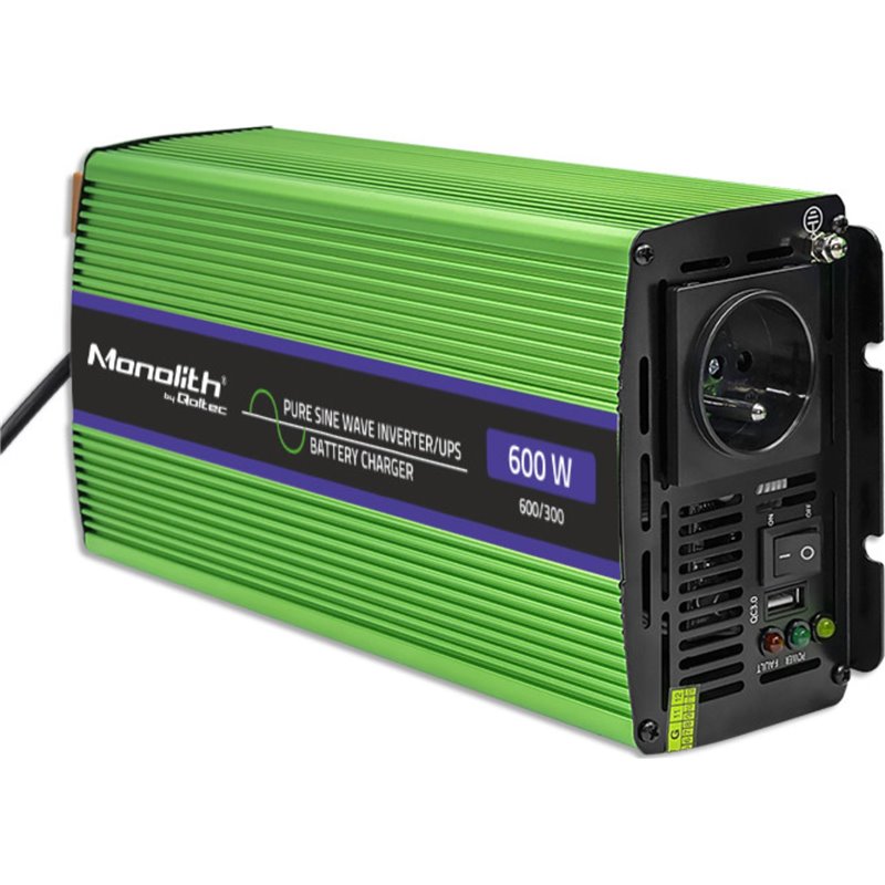 Qoltec Monolith power adapter and inverter Auto 600 W Green