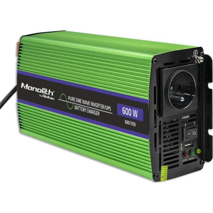 Qoltec Monolith Netzteil und Wechselrichter Auto 600 W Grün