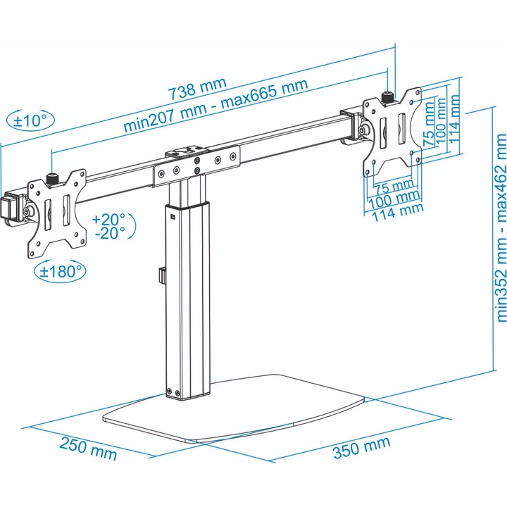 Tooq Soporte de mesa para 2 pantallas 17"-27", carga máxima 6 kg por brazo