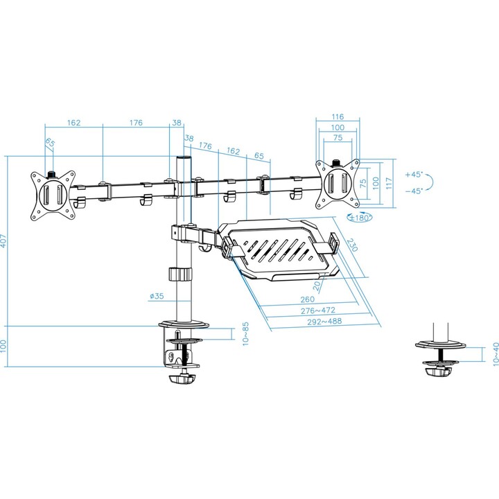 Support for 2 Monitors and 1 Laptop TooQ DB1202TN-B/ up to 9kg