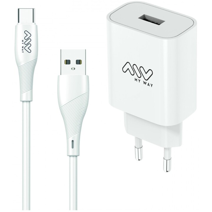 Chargeur mural USB 12 W + câble USB-C blanc