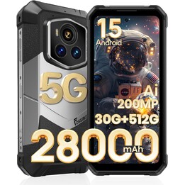 FOSSiBOT F107 Pro 5G, 12 GB (30 GB) RAM 512 GB, Android 15, 6,95 FHD+ 120 Hz, 28000MAH, 200 MP Kamera, 66W, Schwarz