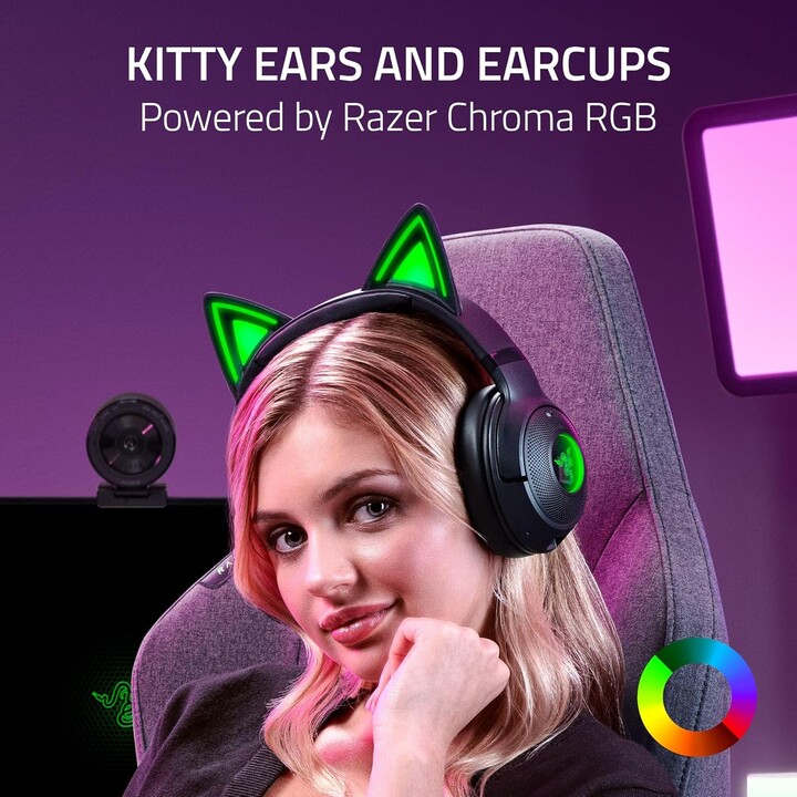 Razer Kraken Kitty V2 BT, auricolare Wireless Bluetooth RGB con orecchie da gattino, nero