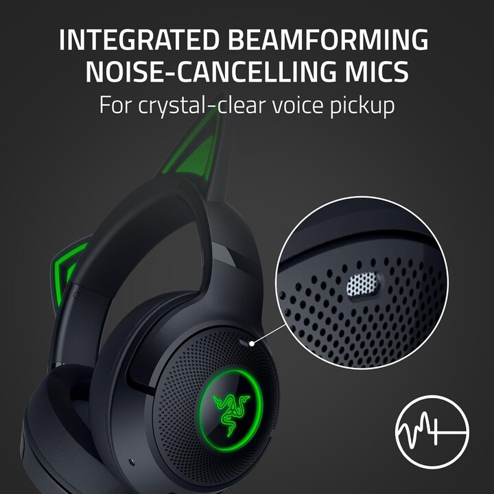 Razer Kraken Kitty V2 BT, auricolare Wireless Bluetooth RGB con orecchie da gattino, nero