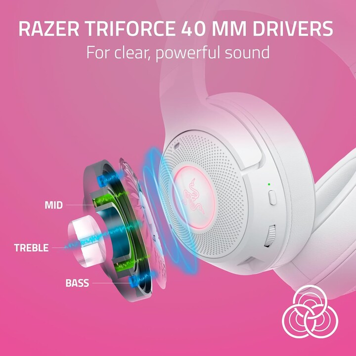 Razer Kraken Kitty V2 Bt, auriculares Bluetooth Wireless Bluetooth con orejas de gatito, blanco