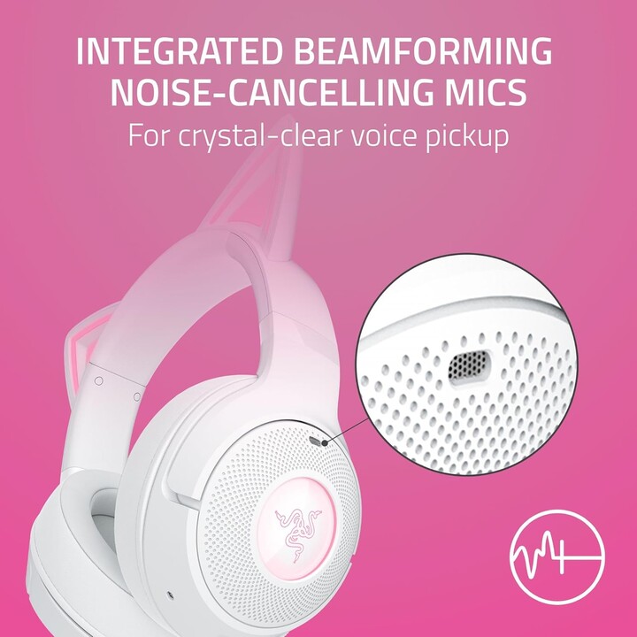 Razer Kraken Kitty V2 Bt, auriculares Bluetooth Wireless Bluetooth con orejas de gatito, blanco