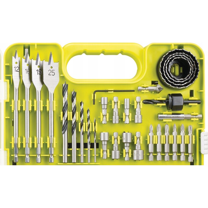 Ryobi, Coffret d'accessoires pour perceuse et visseuse, 90 pièces, étui de rangement, vert/noir
