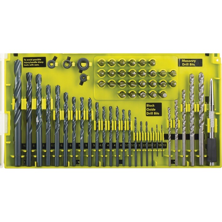 Ryobi, Coffret d'accessoires pour perceuse et visseuse, 90 pièces, étui de rangement, vert/noir