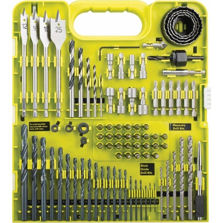 Ryobi, Coffret d'accessoires pour perceuse et visseuse, 90 pièces, étui de rangement, vert/noir