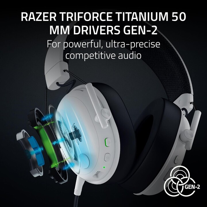 Razer Blackshark V3, auriculares de deportes electrónicos inalámbricos, controladores Triforce de 50 mm, blanco
