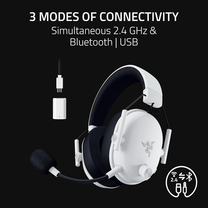 Razer Blackshark V3, auriculares de deportes electrónicos inalámbricos, controladores Triforce de 50 mm, blanco
