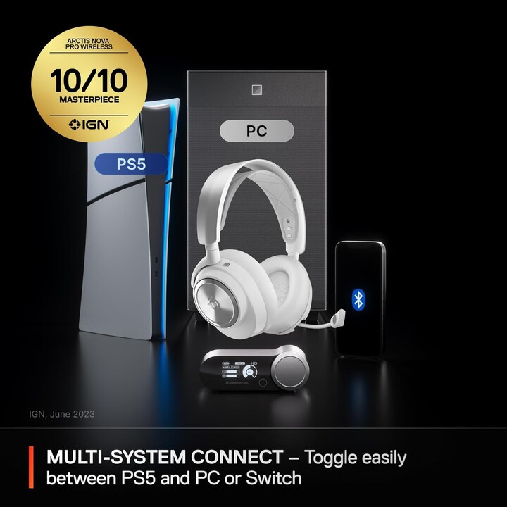 Cuffie wireless Steelseries Arctis Nova Pro Archetto wireless e cablato Gaming Bluetooth Argento, Bianco