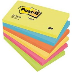 Notas adhesivas removibles Post-It, 76 x 127 mm, paquete de 6 blocs surtidos de neón.