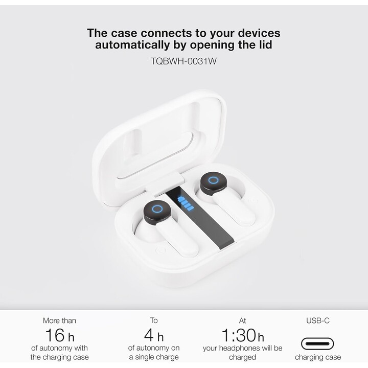 TooQ Bender TQBWH-0031W Cuffie Bluetooth con custodia di ricarica/ Autonomia 4h/ Bianco
