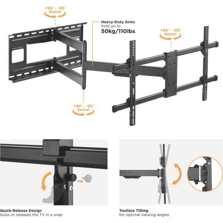 Equip 650327 Long Arm Full Motion TV Wall Mount Bracket, Black