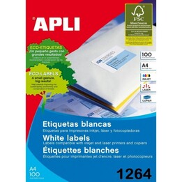 Etichetta adesiva Apli 1264 formato 210x148 mm - Fotocopiatrice laser a getto d'inchiostro - Scatola da 100 fogli A4