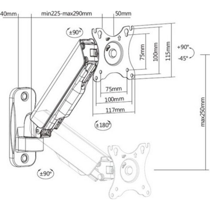 EQUIP 650136 Supporto da parete per monitor 17"-32", braccio 334 mm, nero