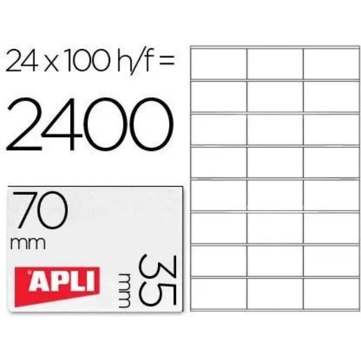 Etiqueta adhesiva Apli 1272, tamaño 70 x 35 mm, para fotocopiadora láser de inyección de tinta con 100 hojas A4