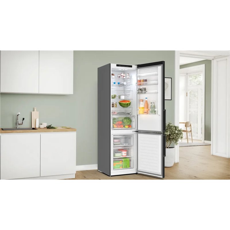 Bosch Frigorífico serie 4  combinado, 203 x 60 cm, acero negro antihuellas, total NoFrost, KGN39VXBT