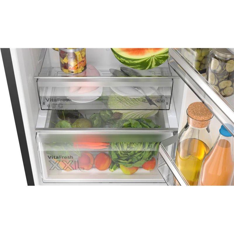 Bosch Frigorífico serie 4  combinado, 203 x 60 cm, acero negro antihuellas, total NoFrost, KGN39VXBT