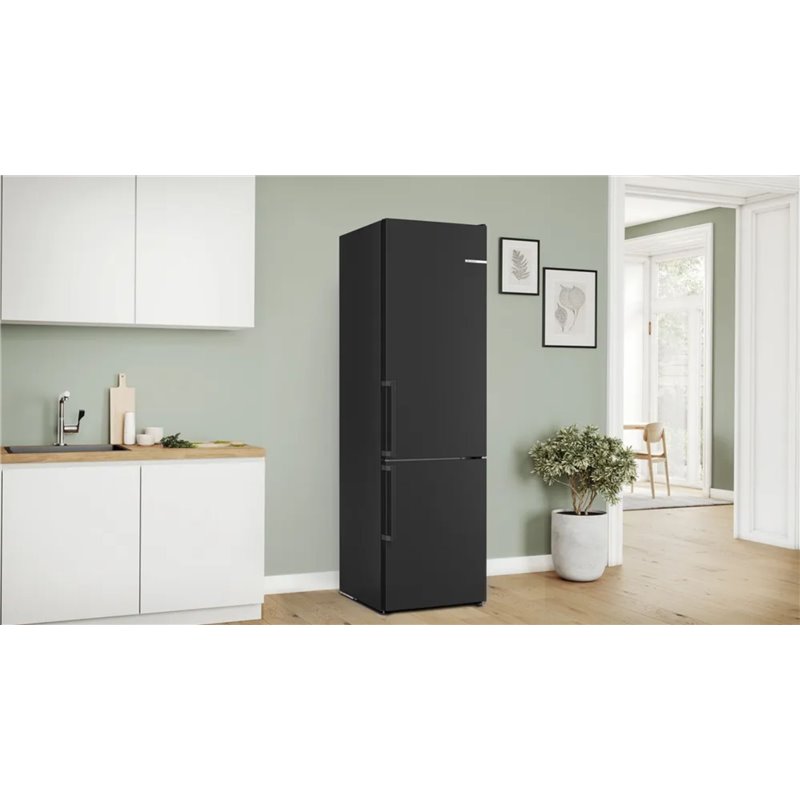Bosch Frigorífico serie 4  combinado, 203 x 60 cm, acero negro antihuellas, total NoFrost, KGN39VXBT