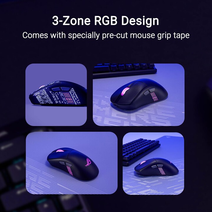 Souris de jeu Asus Rog Keris II Origin noire, pour droitier, sans fil RF + Bluetooth + USB Type-A, optique 42 000 DPI
