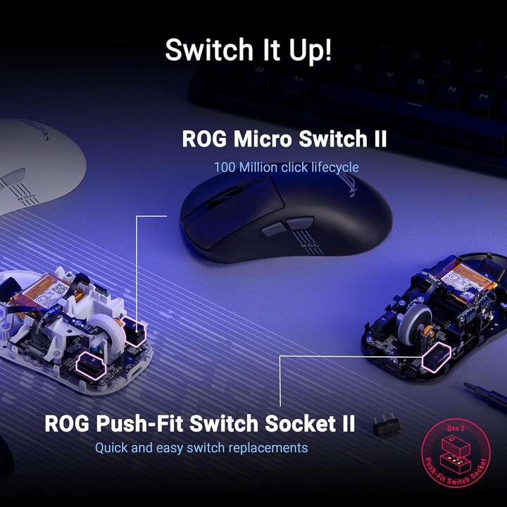 Asus Rog Keris II Origin Black Gaming Mouse Right Hand RF Wireless + Bluetooth + USB Type-A Optical 42000 DPI