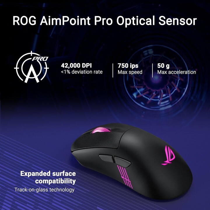 Asus Rog Keris II Origin Schwarz Gaming-Maus, rechte Hand, RF Wireless + Bluetooth + USB Typ-A, optisch, 42000 DPI