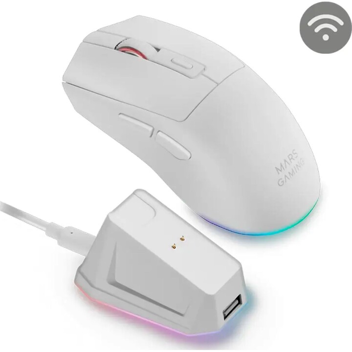 Mouse sem fio para jogos Mars Gaming MM-T3/ Bateria recarregável/ Até 14400 DPI/ Branco