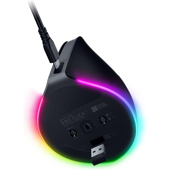 Mouse verticale Razer Pro Click V2 universale per destrorsi RF wireless + Bluetooth + USB Type-C ottico 30000 DPI