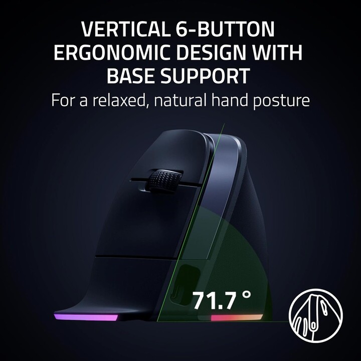 Razer Pro Click V2 Vertikale Maus, universell, für Rechtshänder, RF Wireless + Bluetooth + USB Typ-C, optisch, 30000 DPI