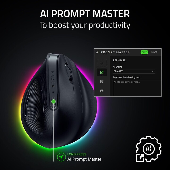 Razer Pro Click V2 Vertical Ratón Universal Mano Derecha Rf Wireless + Bluetooth + Usb Type-c óptico 30000 Dpi