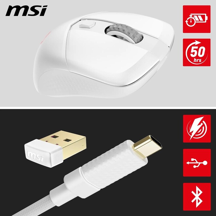 Mouse da gioco wireless MSI Versa 300 per destrorsi RF wireless + Bluetooth + USB Type-C ottico 8000 DPI