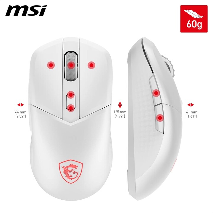 Mouse da gioco wireless MSI Versa 300 per destrorsi RF wireless + Bluetooth + USB Type-C ottico 8000 DPI