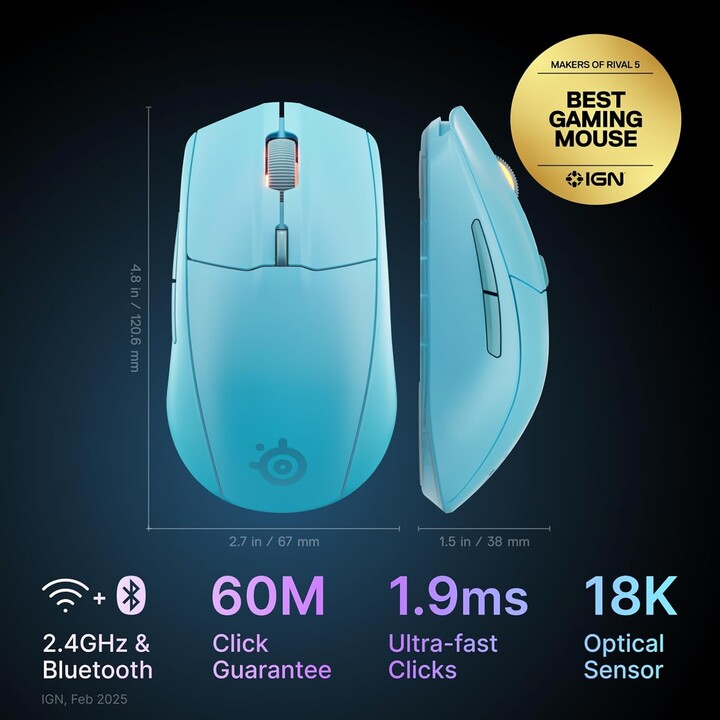 Mouse Steelseries - Rival 3 Wireless Gen. 2 Aqua (62526)