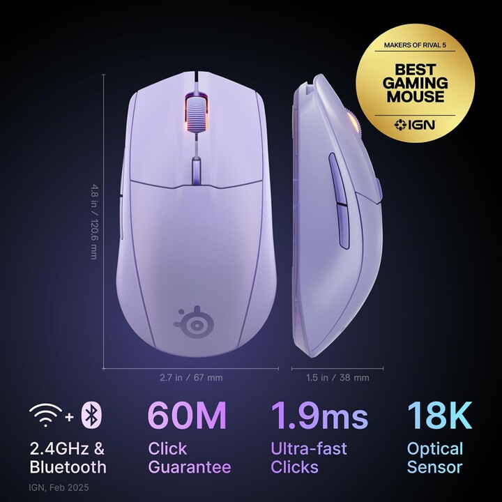 Mouse Steelseries - Rival 3 Wireless Gen. 2 Lavender (62525)