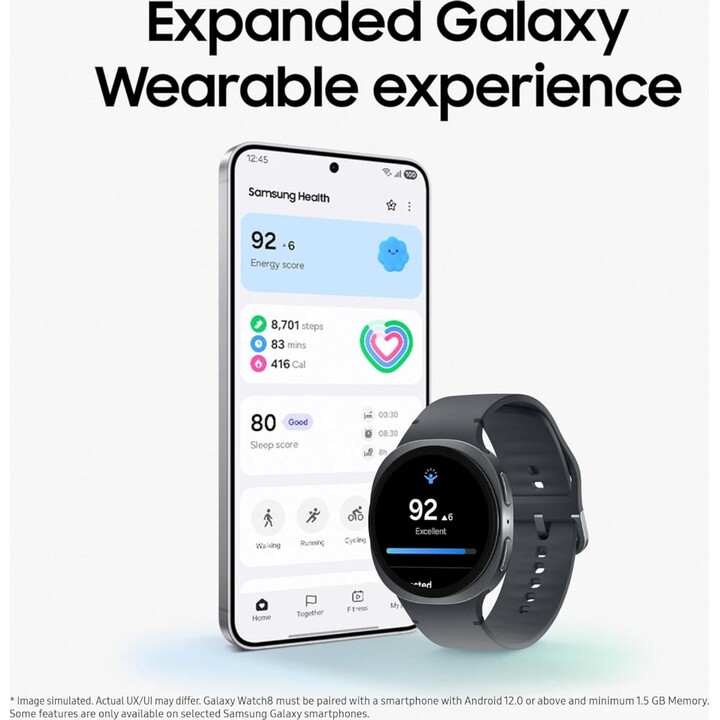 Samsung Galaxy Watch8, 44mm, LTE Bluetooth, AI Smart Watch, 3nm -Prozessor, Health & Sleep Coach, Graphite, Grau