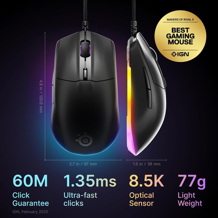 Mouse Steelseries - Rival 3 Gen 2 Preto (62515)