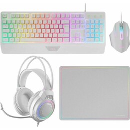 Mars Gaming MCP124Prowes H-Mech RGB 3200 DPI tastiera, mouse, cuffie e tappetino per mouse, bianco
