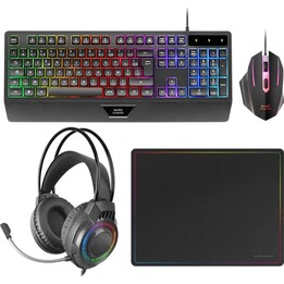 Mars Gaming MCP124PROES H-Mech RGB 3200 DPI, schwarze Tastatur, Maus, Headset und Mauspad