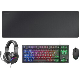 Mars Gaming McPrgb3fr French H-Mech Red RGB 3200 DPI Keyboard, Mouse, Headset, and Mouse Pad