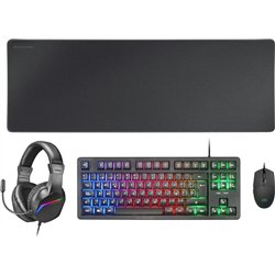 Mars Gaming McPrgb3fr French H-Mech Red RGB 3200 DPI Keyboard, Mouse, Headset, and Mouse Pad