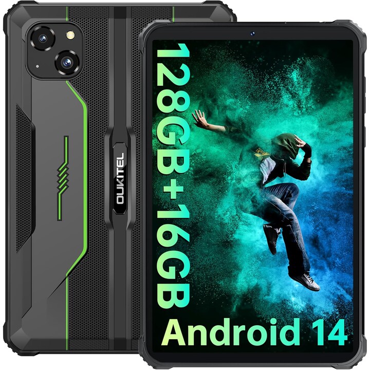OUKITEL RT3 Pro, 16GB+128GB 1TB expansível, Android 14, ecrã HD de 8 polegadas, 5150mAh, câmara 16+8MP, 4G Dual SIM, Verde