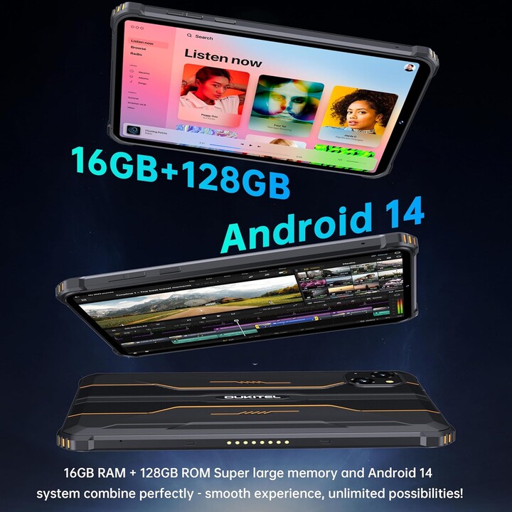 OUKITEL RT3 Pro, 16GB+128GB 1TB extensible, Android 14, écran HD de 8 pouces, 5150mAh, appareil photo 16+8MP, 4G Dual SIM, Vert