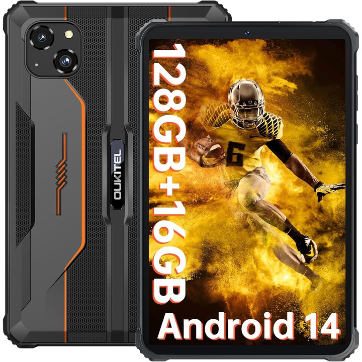 OUKITEL RT3 Pro, 16GB+128 GB 1TB Expandível, Android 14, tela HD de 8 polegadas, 5150mAh, 16+8MP Camera, 4G Dual SIM, Laranja