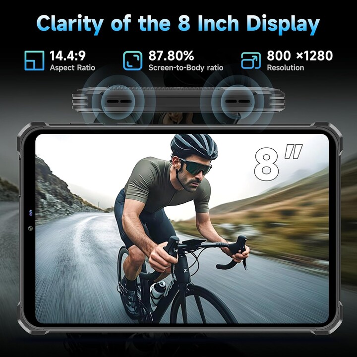 OUKITEL RT3 Plus, 16GB+128GB/TF 1TB, 4G Dual SIM, 5G WiFi, Android Tablet 15, 11000mAh, 8 Inch, 16MP, Gemin, Preto