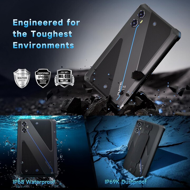 OUKITEL RT3 Plus, 16GB+128GB/TF 1TB, 4G Dual SIM, 5G WiFi, Android Tablet 15, 11000mAh, 8 Inch, 16MP, Gemin, Preto