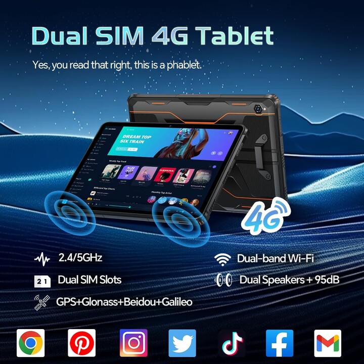Oukitel RT9 10.1" 6/256GB Orange Tablette durcie 11000 mAh