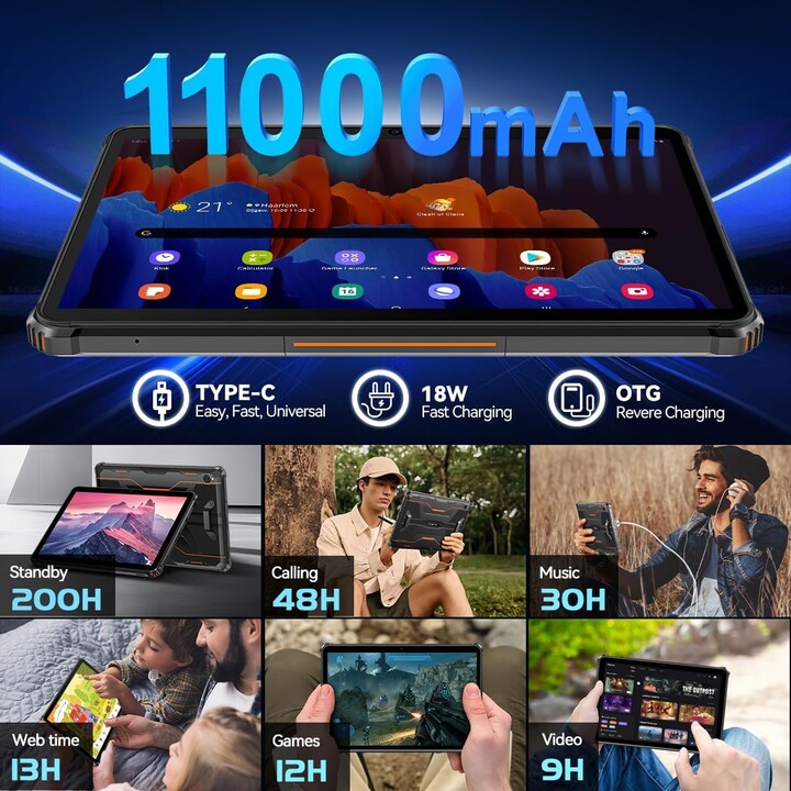 Oukitel RT9 10.1" 6/256GB Orange Tablette durcie 11000 mAh
